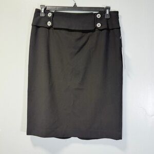 Adrienne‎ Vittadini Black Pencil Skirt with Button Accents Sz 12 NWT